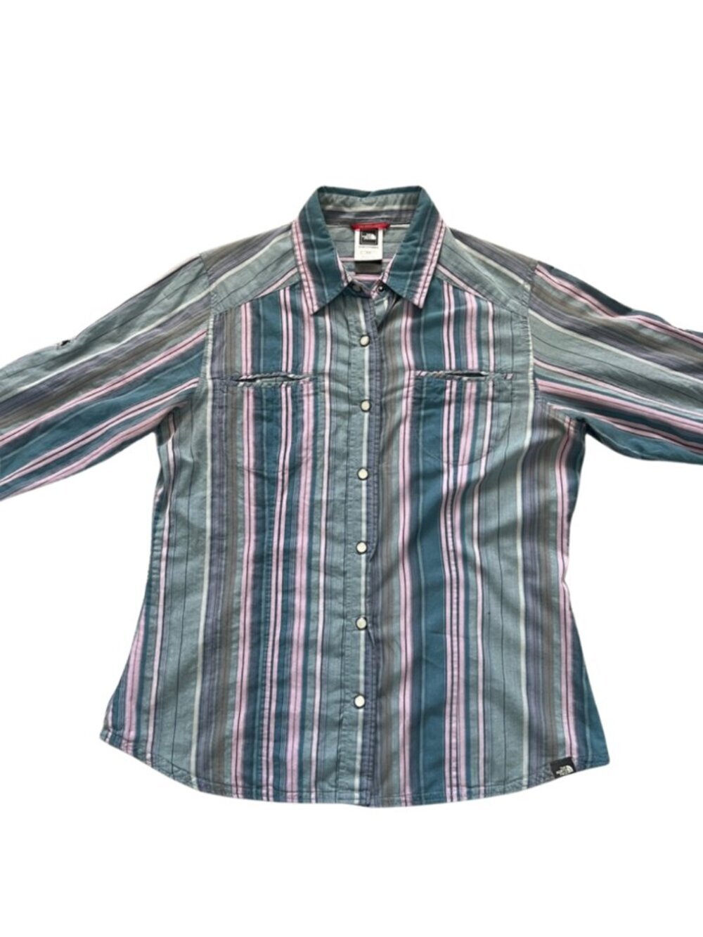 The North Face Women’s Striped Snap-Front Shirt 3/4 Roll Tab Sleeves - Size M